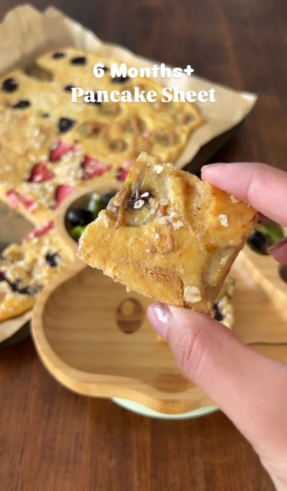 Fruit pancake sheet cut into pieces