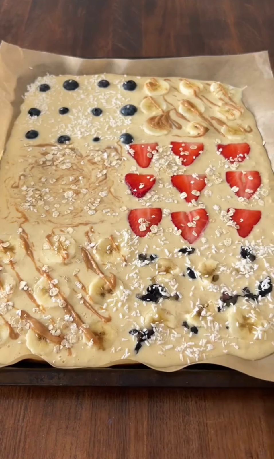 Pancake sheet topped with fruit