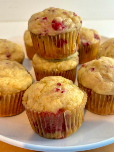 Fluffy Raspberry Banana Muffins