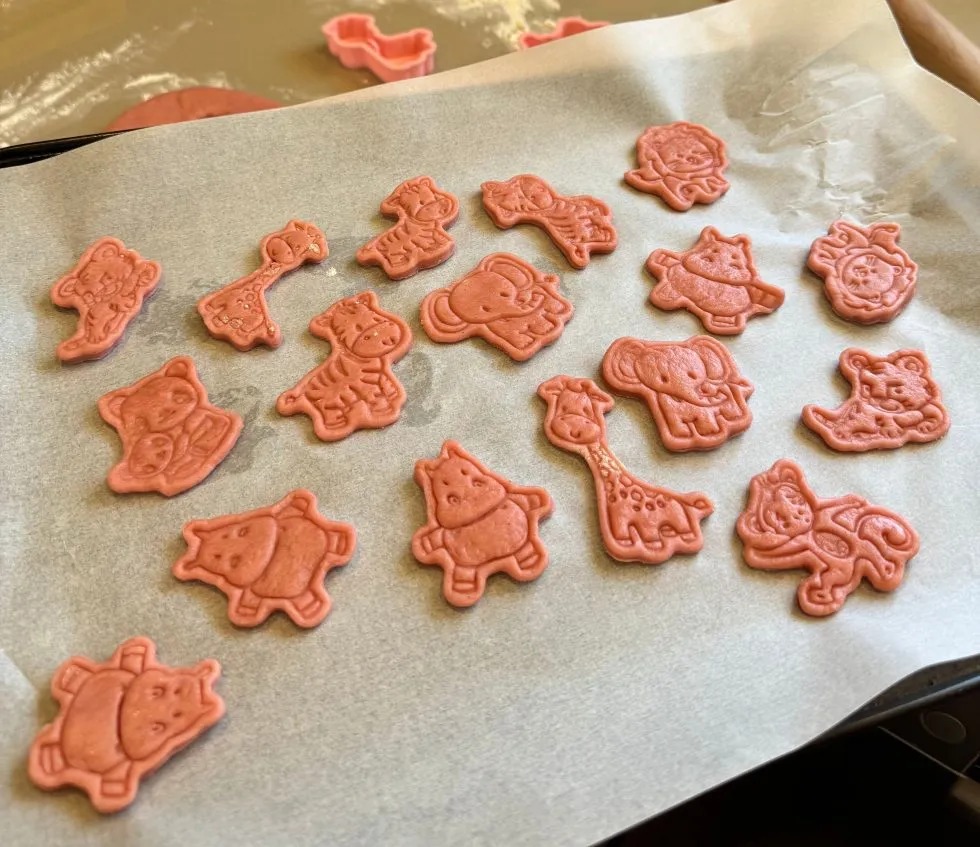 Pink animal biscuits